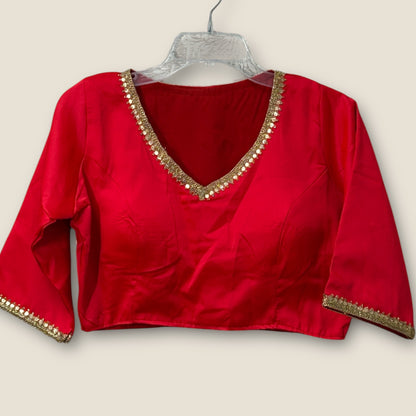 Plain red satin silk blouse by Kurti Connection USA