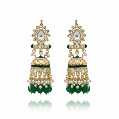 Green jhumki : Kundan Meenakari by Kurti Connection USA
