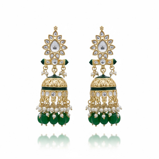Green jhumki : Kundan Meenakari by Kurti Connection USA