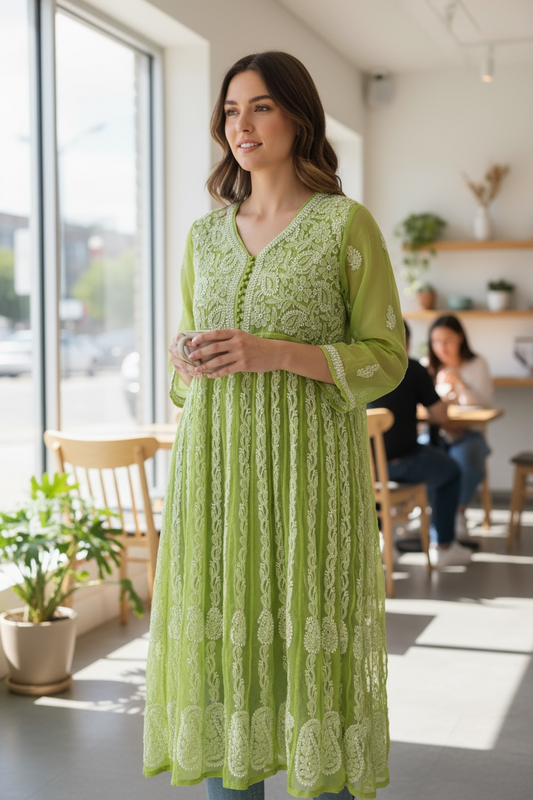 Georgette Chikankari kurti with lining by Kurti Connection USA