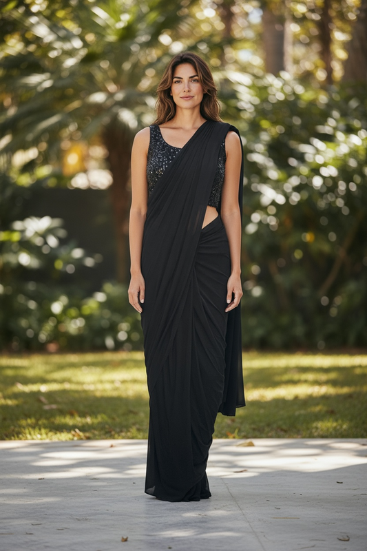 Ready to wear saree with overcoat by Kurti Connection USA