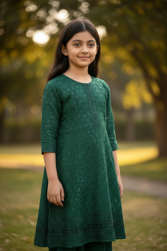 Chikankari kurti for little girls by Kurti Connection USA