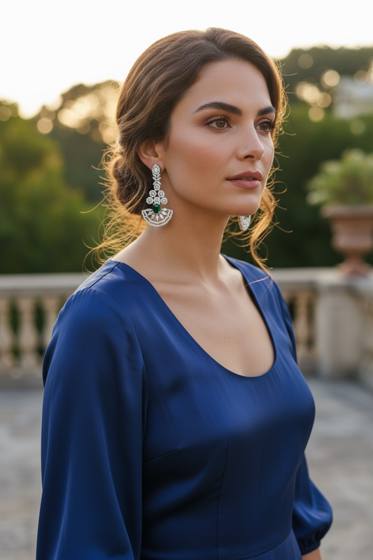 AD earrings with emerald green stone by Kurti Connection USA