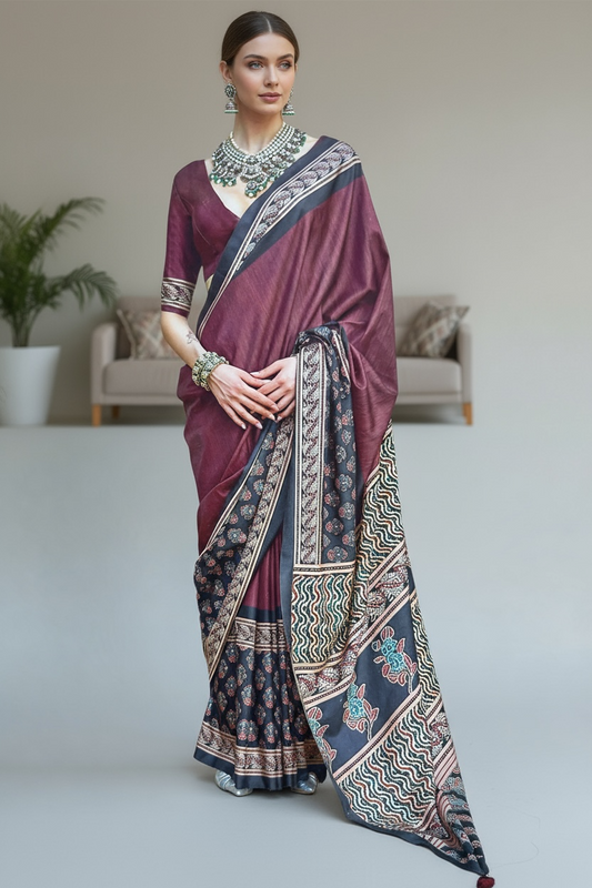 Ajrakh print saree by Kurti Connection USA