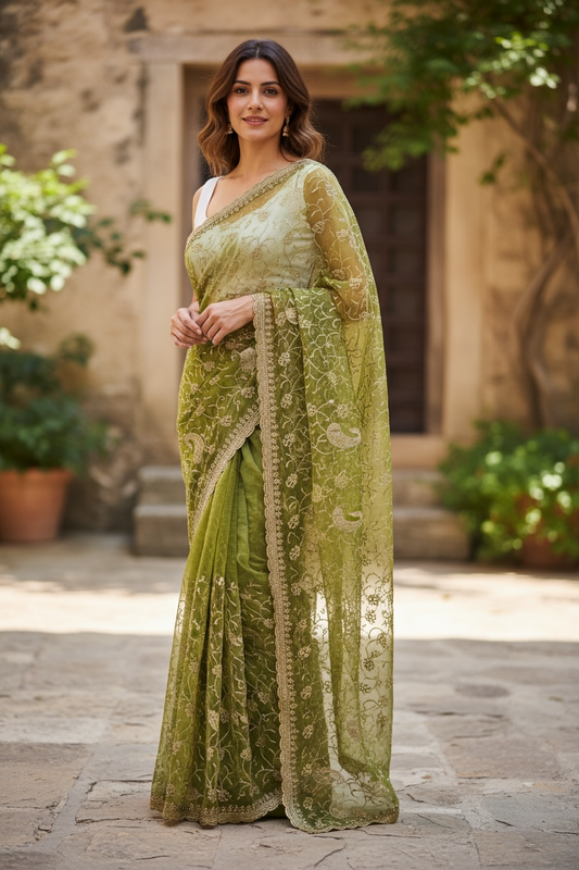 Lightweight tissue silk saree by Kurti Connection USA