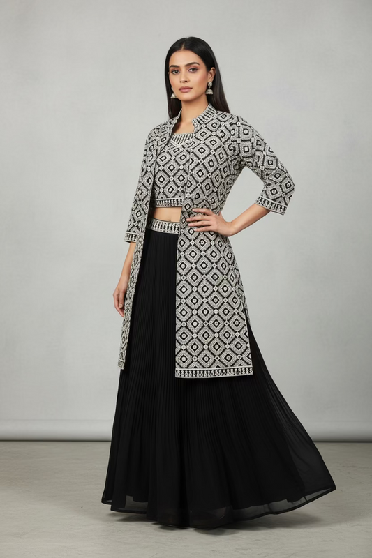 Black Lehenga set by Kurti Connection USA