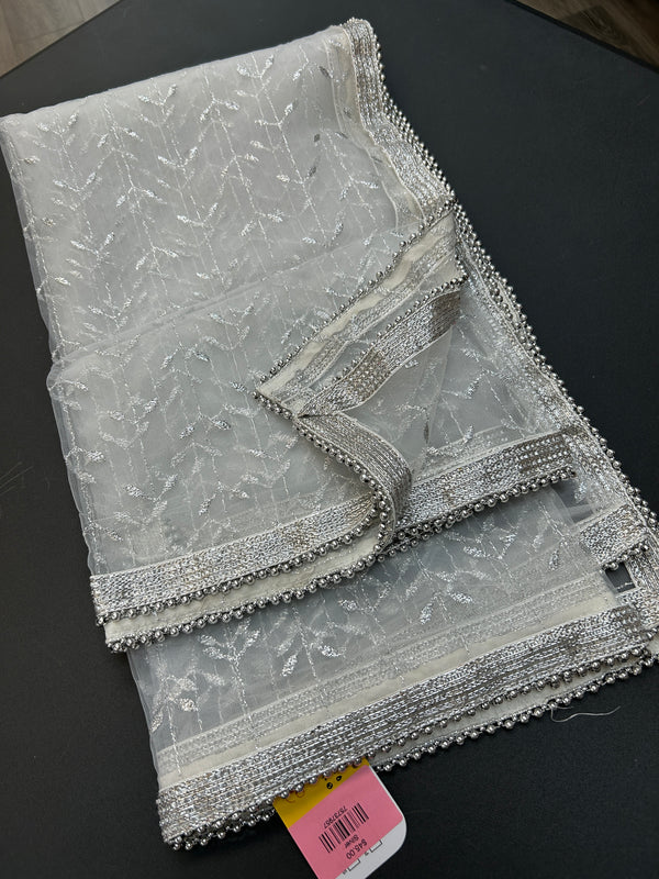 Silver color embroidered dupatta by Kurti Connection USA