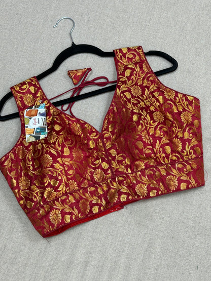 Maroon brocade blouse by Kurti Connection USA