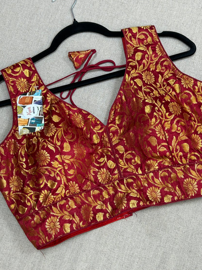 Maroon brocade blouse by Kurti Connection USA