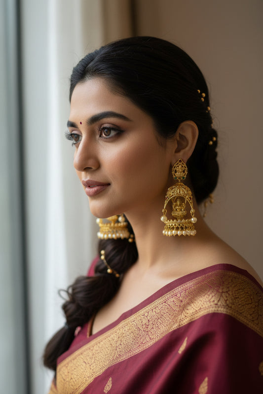 Temple jewelry/ Lakshmi earrings by Kurti Connection USA