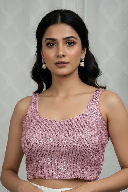 Light pink sequin blouse by Kurti Connection USA