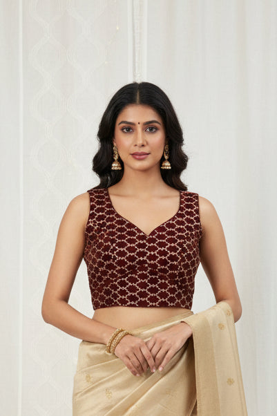 2173 Maroon velvet blouse | readymade blouse for saree by Kurti Connection USA