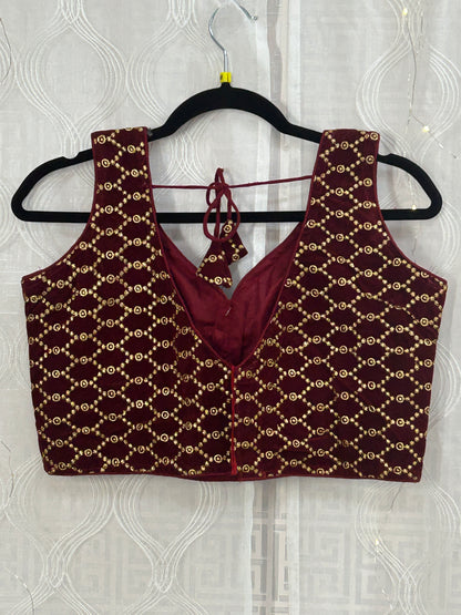 2173 Maroon velvet blouse | readymade blouse for saree by Kurti Connection USA