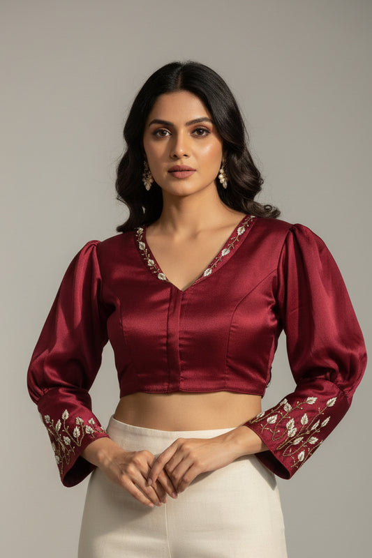 Silk blouse with long sleeves by Kurti Connection USA