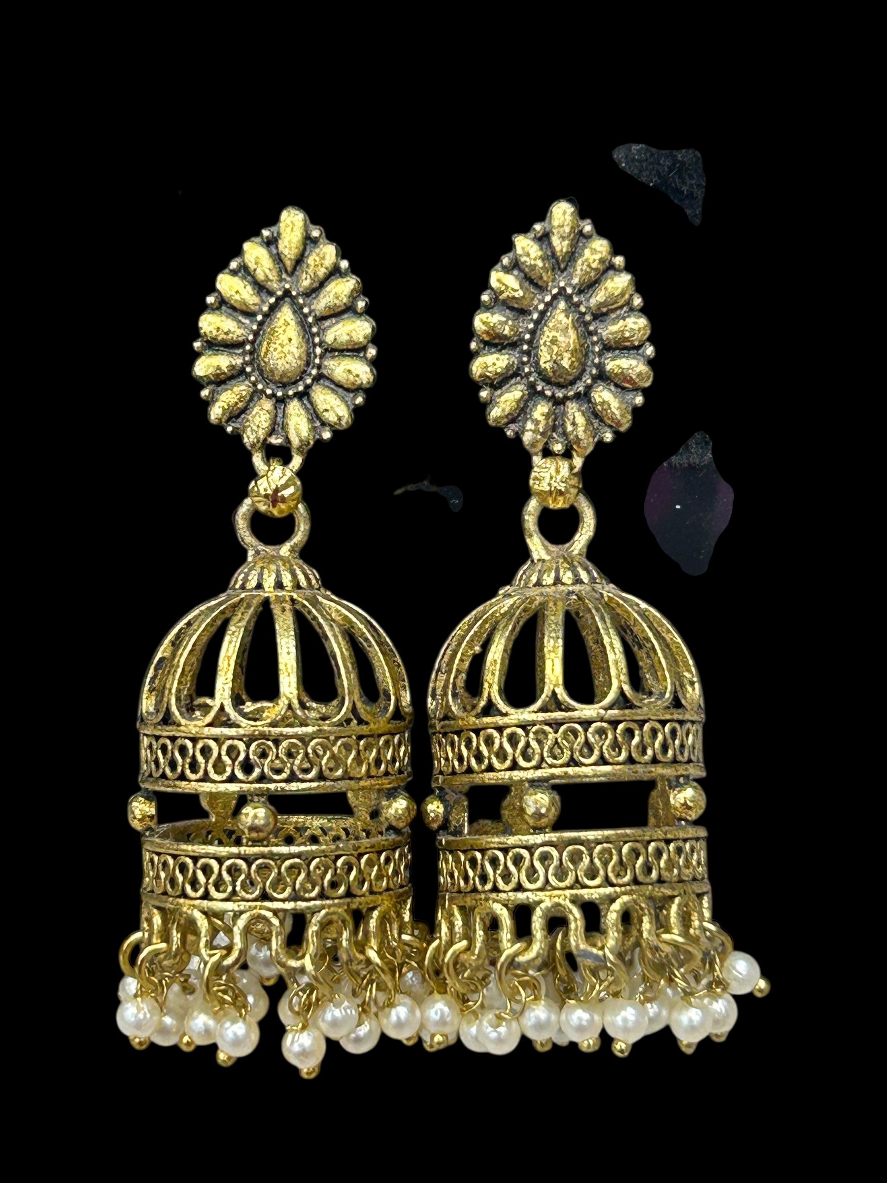 Matt antique gold finish earrings by Kurti Connection USA