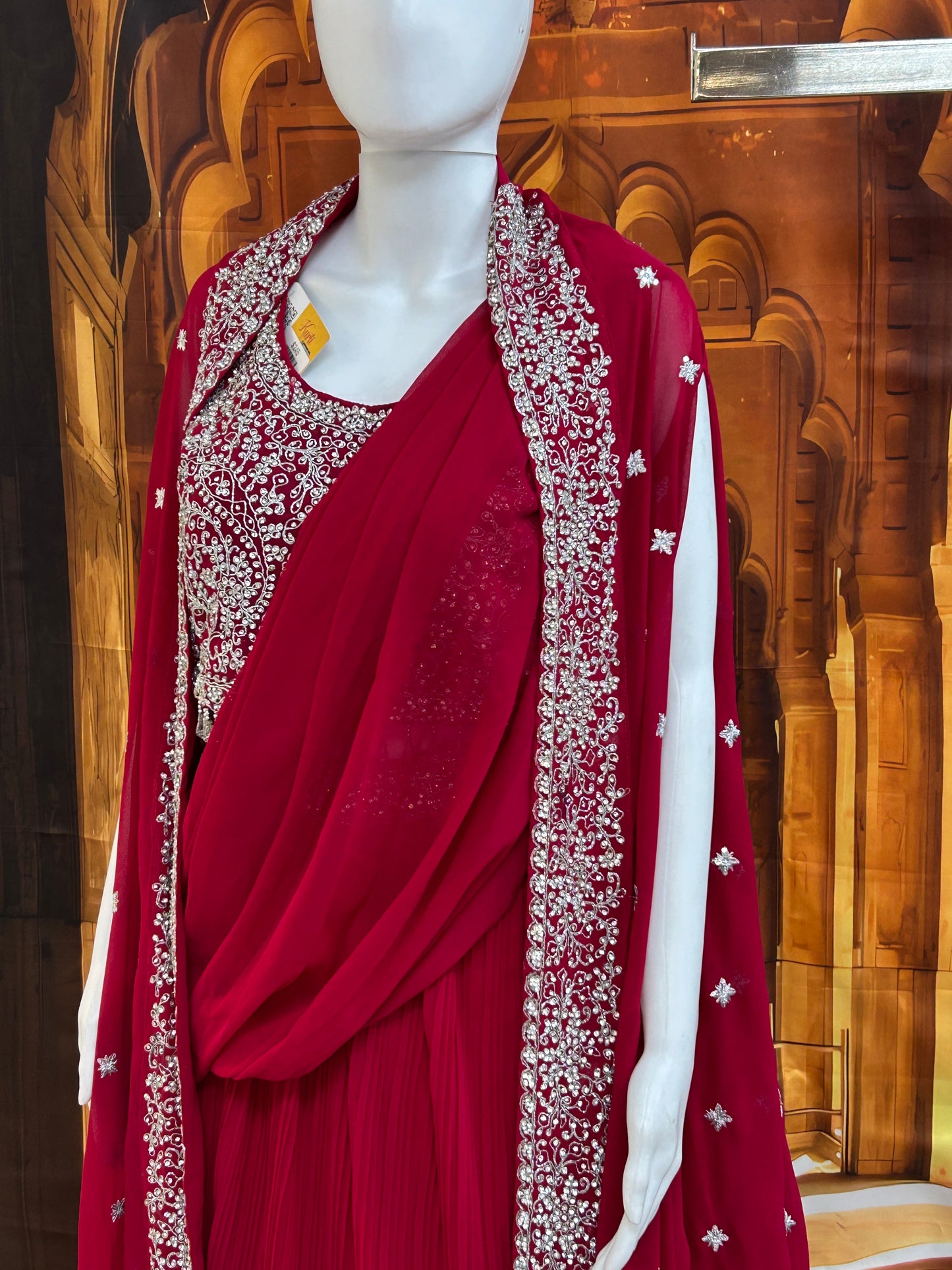 Dark pink lehenga Choli set with jacket and pre stitched dupatta by Kurti Connection USA