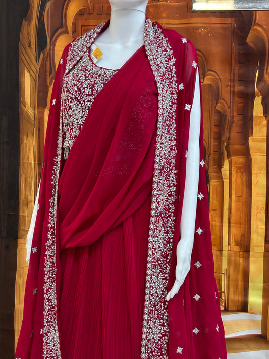 Dark pink lehenga Choli set with jacket and pre stitched dupatta by Kurti Connection USA