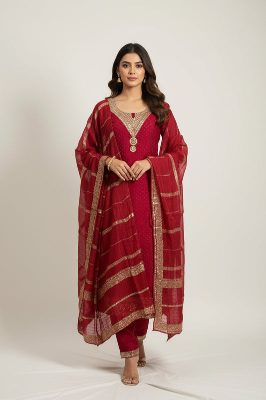 Silk party wear suit by Kurti Connection USA