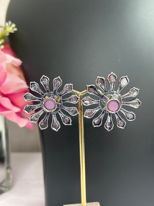 Oxidized earrings with pink stone by Kurti Connection USA