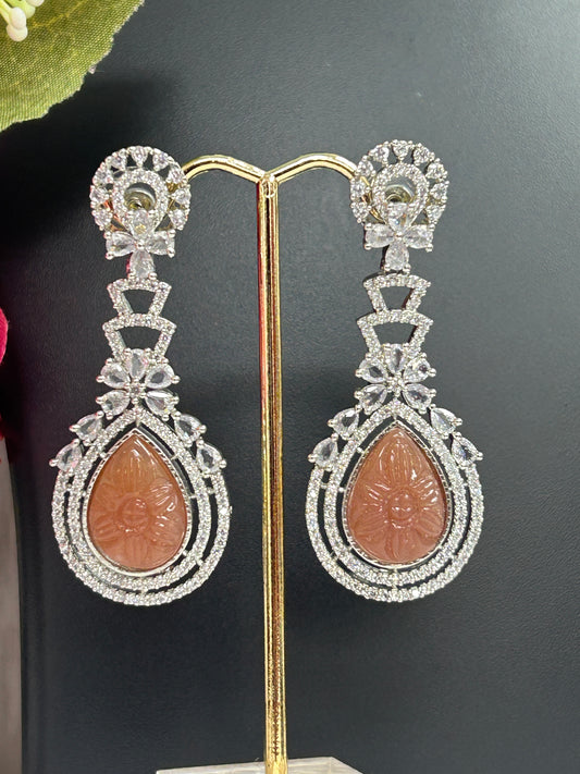 CZ earrings | light brown by Kurti Connection USA