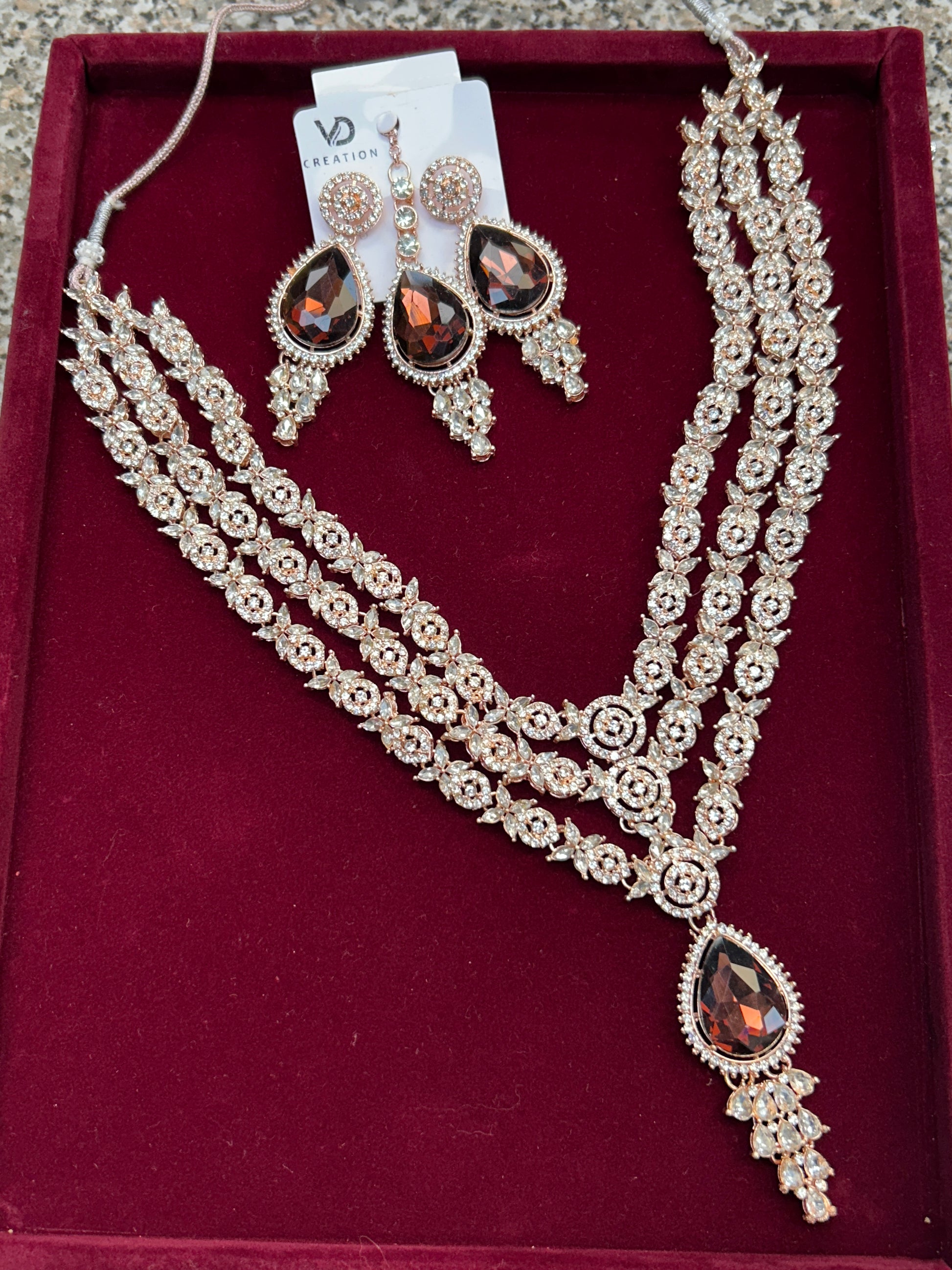 Rose gold necklace set by Kurti Connection USA