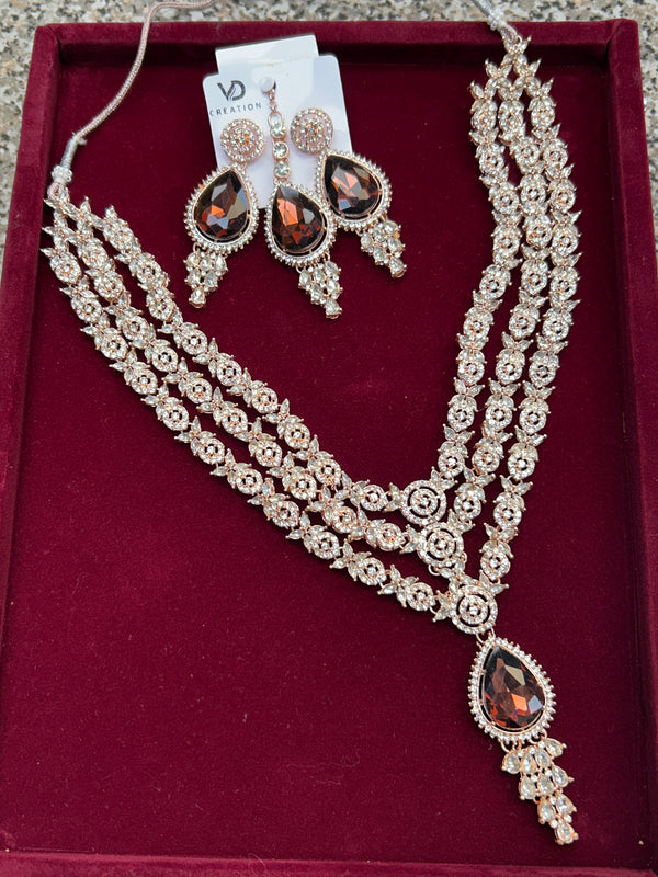 Rose gold necklace set by Kurti Connection USA