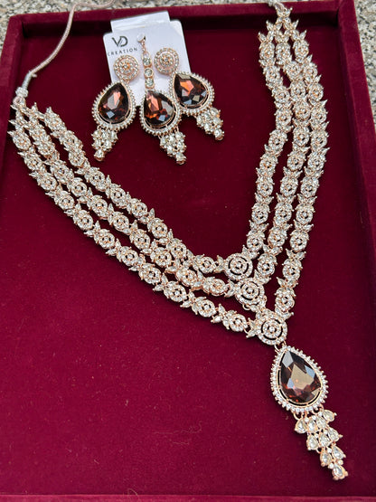 Rose gold necklace set by Kurti Connection USA