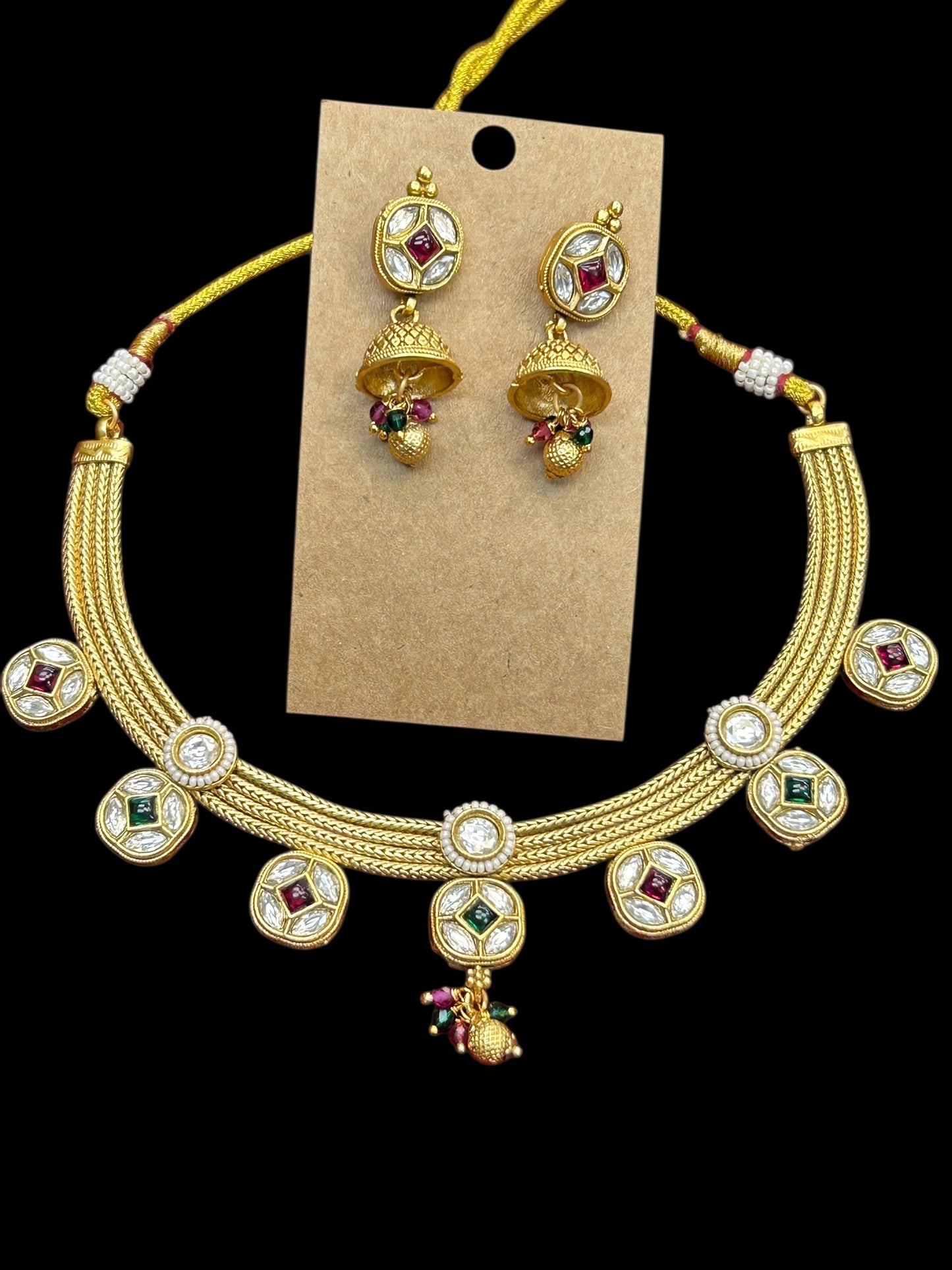 One gram gold polished necklace set by Kurti Connection USA