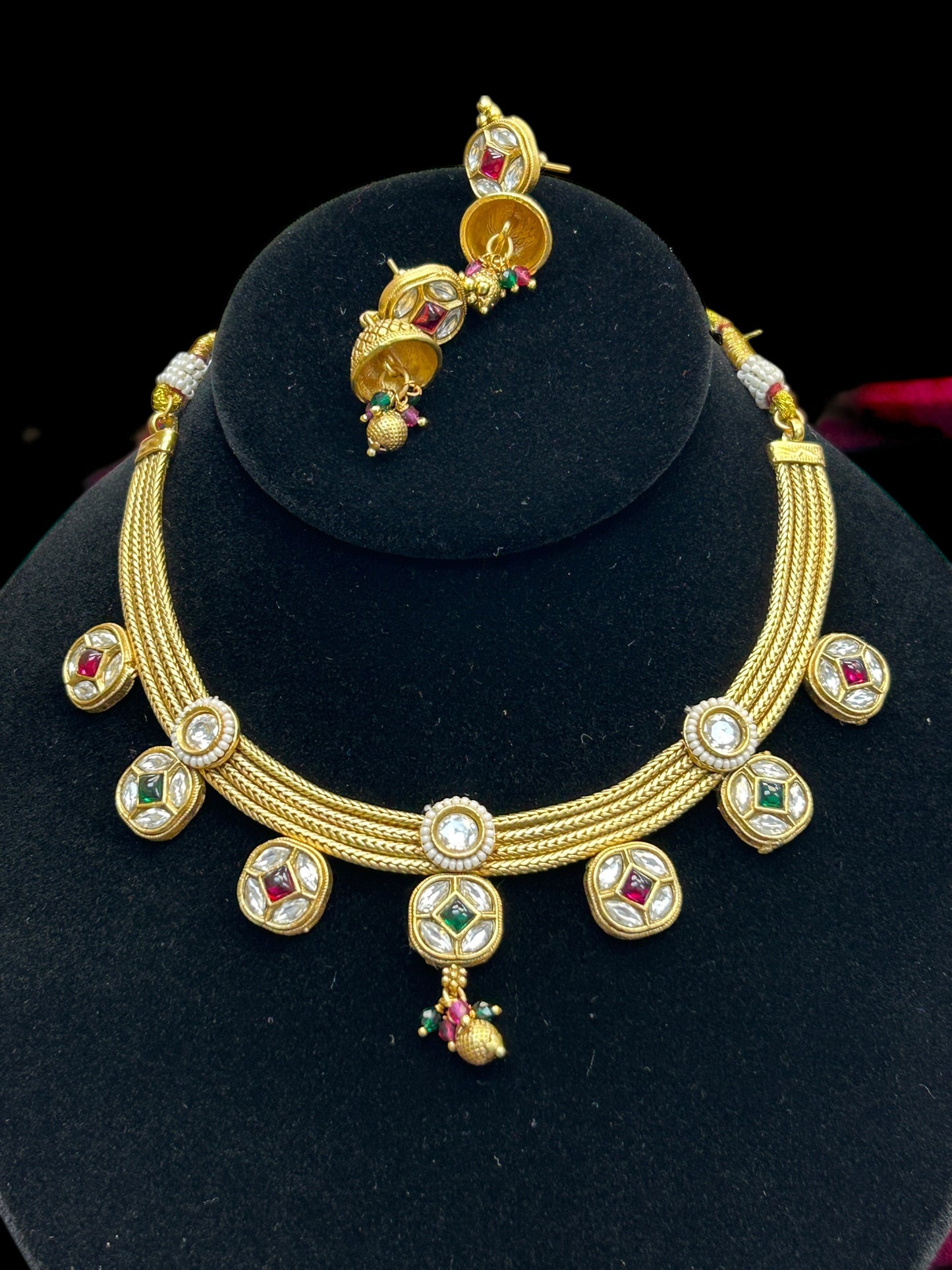 One gram gold polished necklace set by Kurti Connection USA