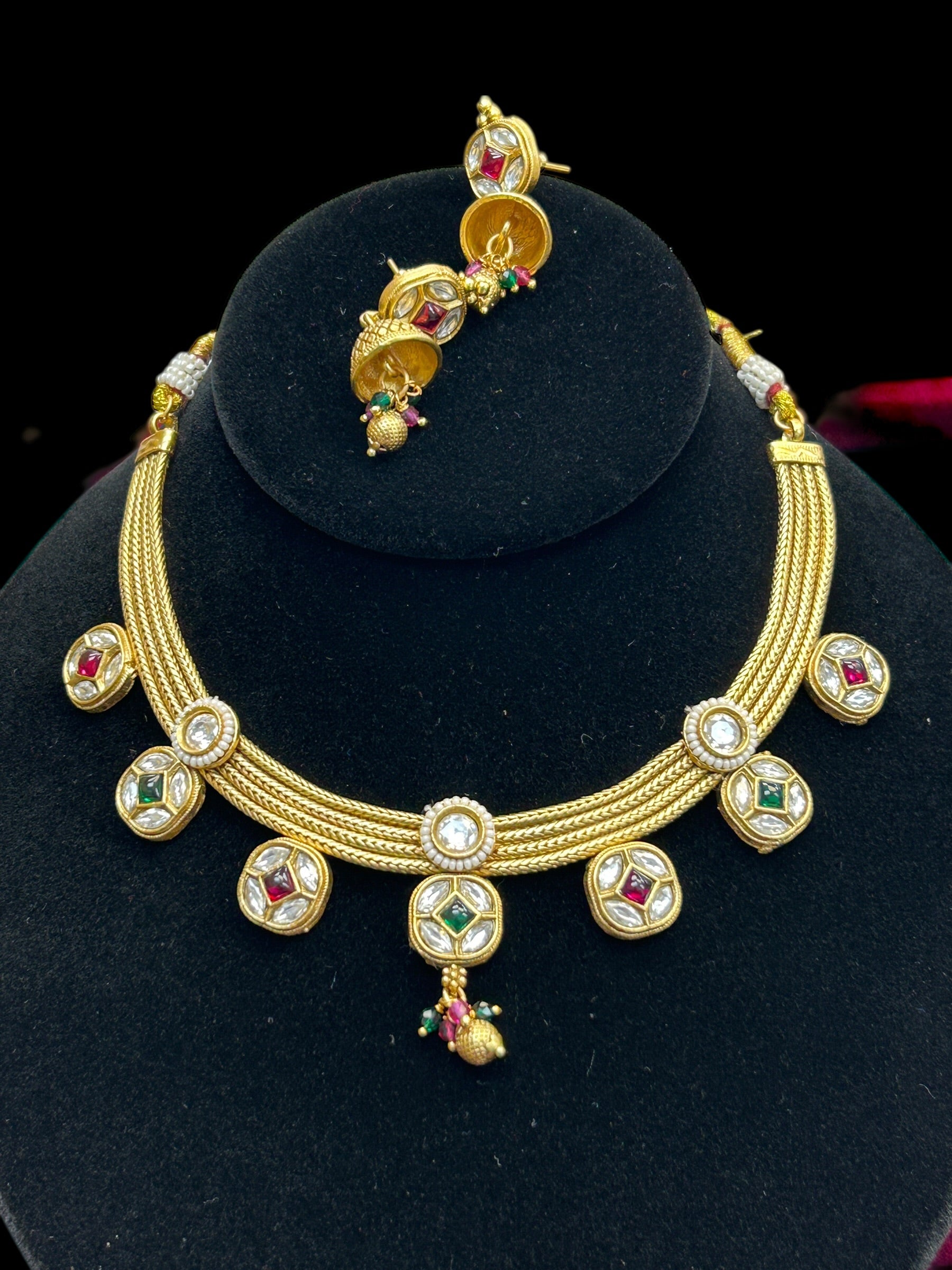 One gram gold polished necklace set by Kurti Connection USA