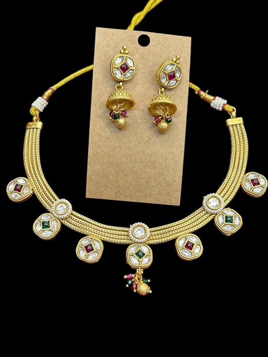 One gram gold polished necklace set by Kurti Connection USA