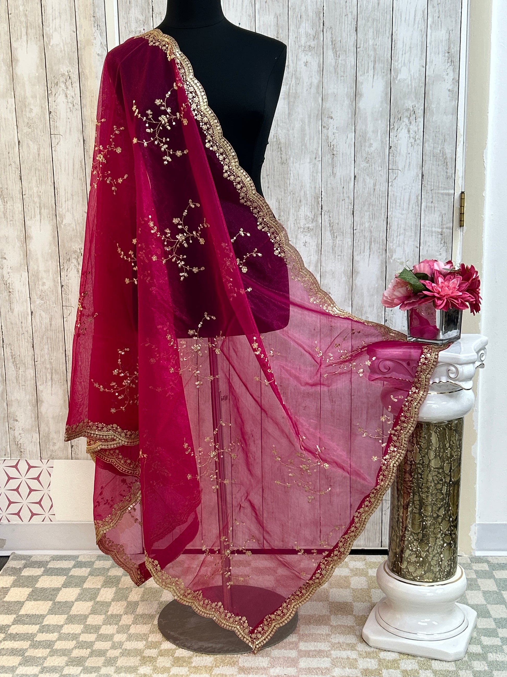 Tissue silk dupatta with sequin work by Kurti Connection USA