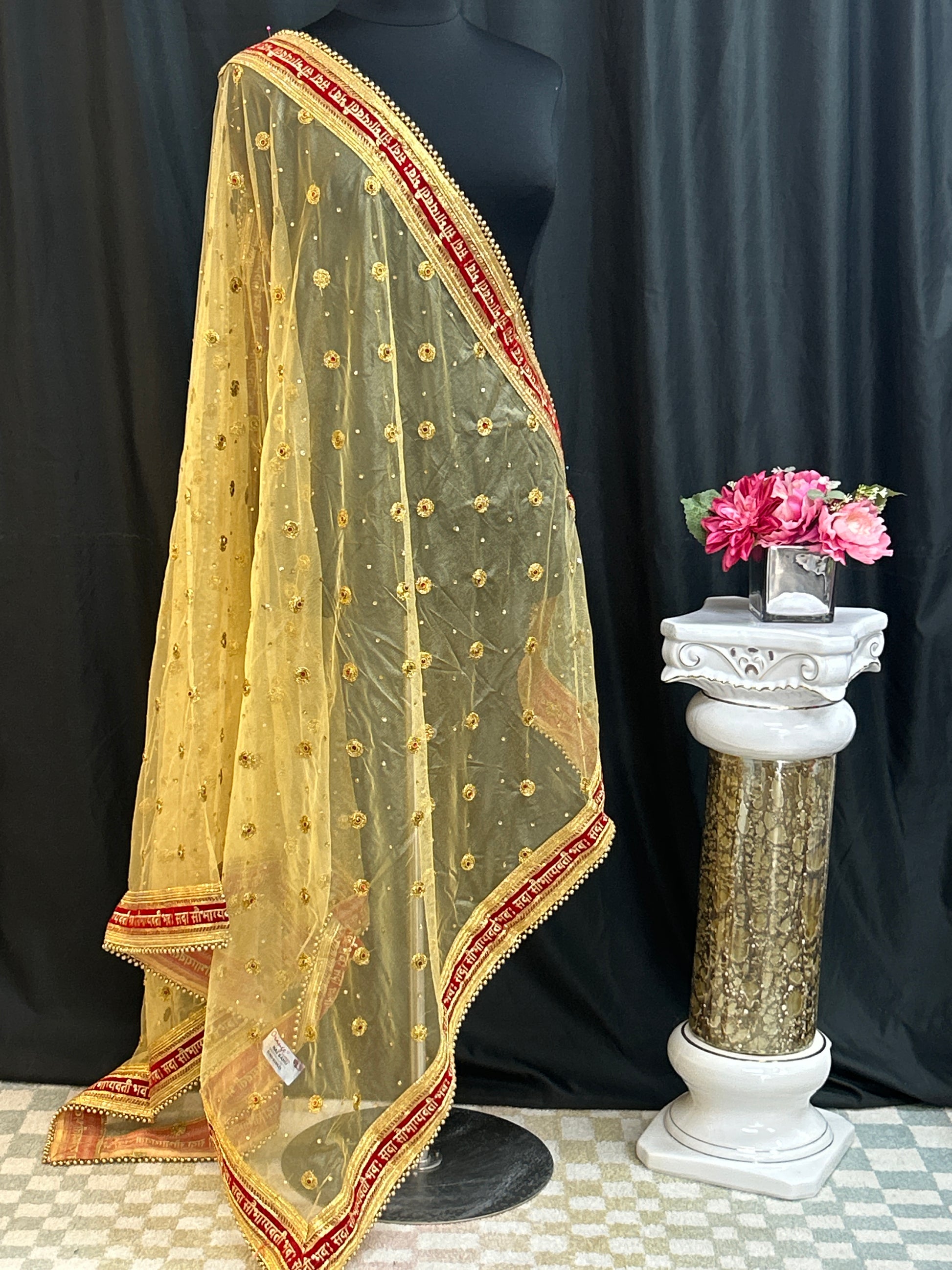 Bridal dupatta | golden dupatta for bridal lehenga/ saree by Kurti Connection USA