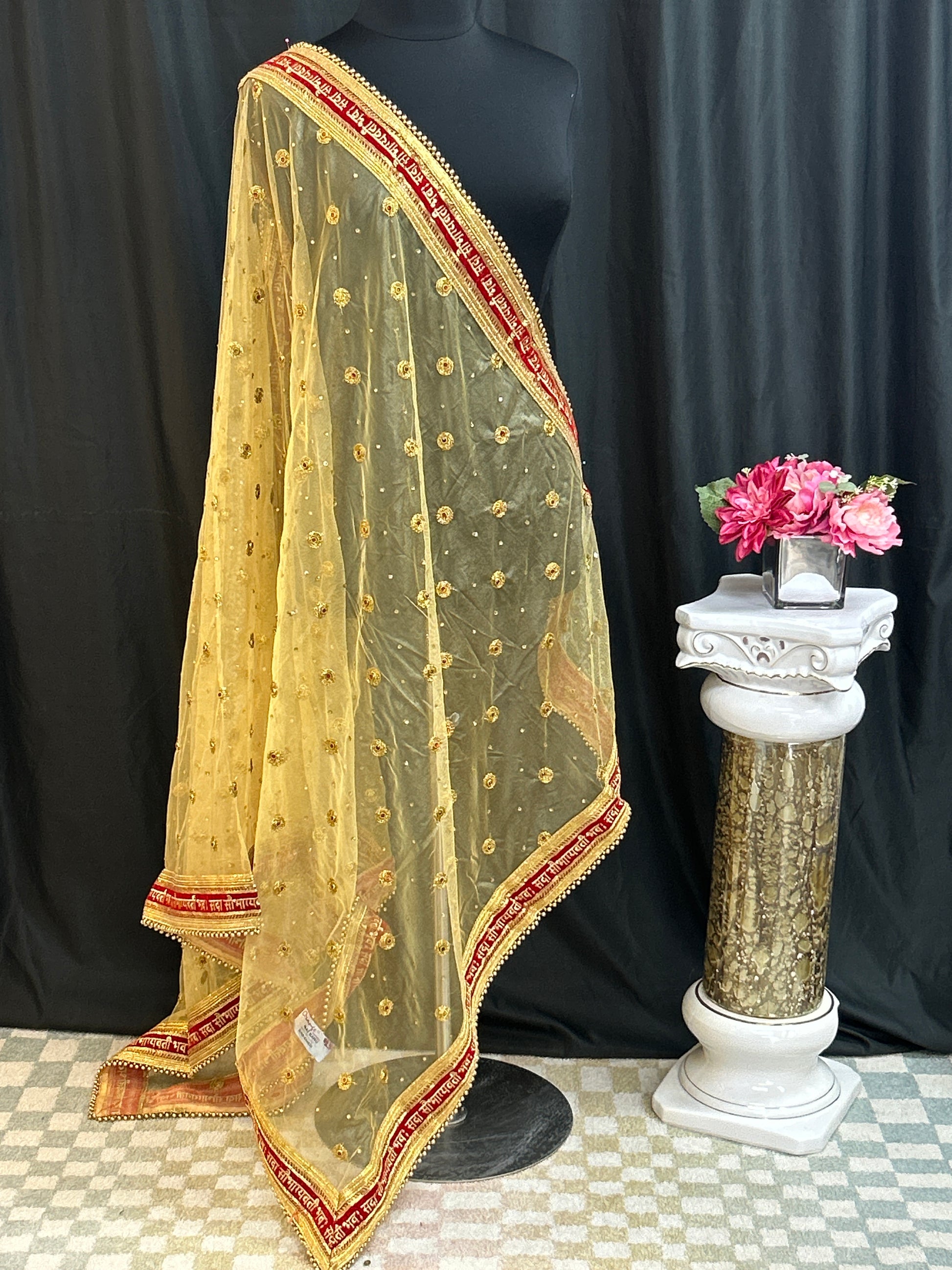 Bridal dupatta | golden dupatta for bridal lehenga/ saree by Kurti Connection USA