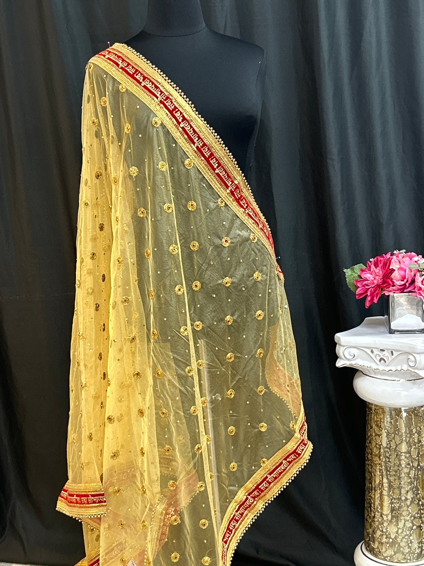 Bridal dupatta | golden dupatta for bridal lehenga/ saree by Kurti Connection USA