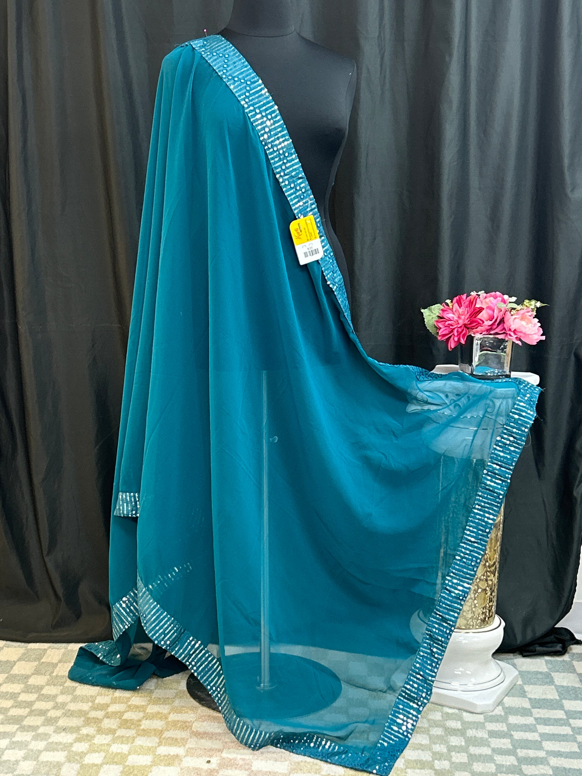 Peacock blue dupatta with sequin border by Kurti Connection USA