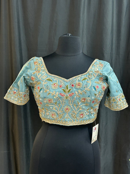 Hand embroidered blouse | tissue silk blouse with all over hand embroidery by Kurti Connection USA
