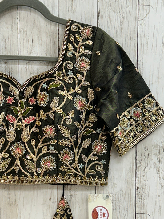 Hand embroidered blouse | tissue silk blouse with all over hand embroidery by Kurti Connection USA