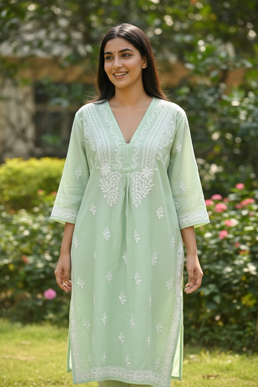 Green/Cotton chikankari top