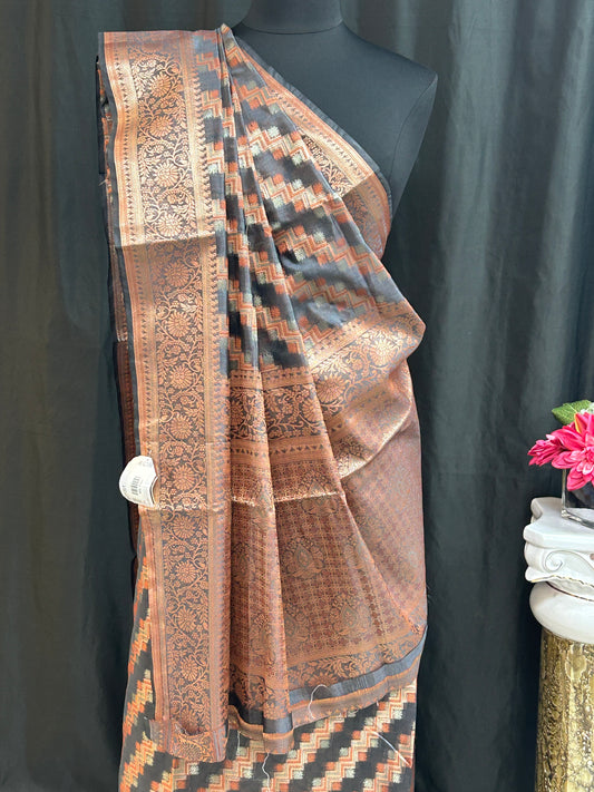 Copper jari saree by Kurti Connection USA