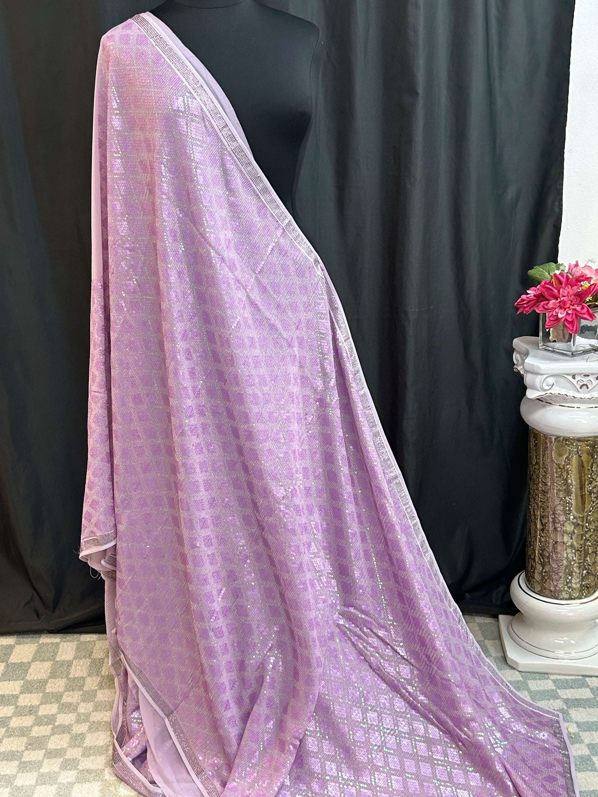 Pure georgette saree with Italian sequin work by Kurti Connection USA