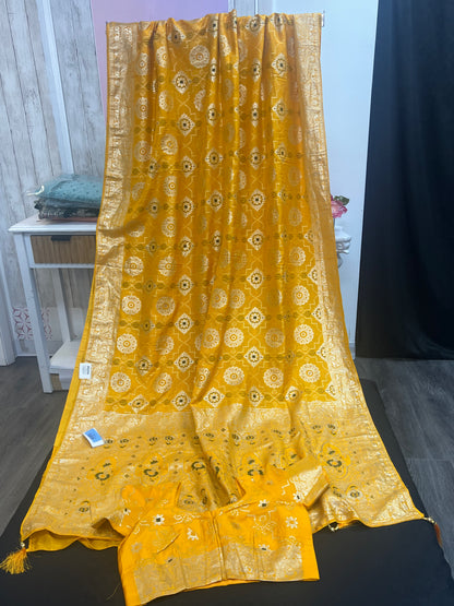 Yellow bandhini saree