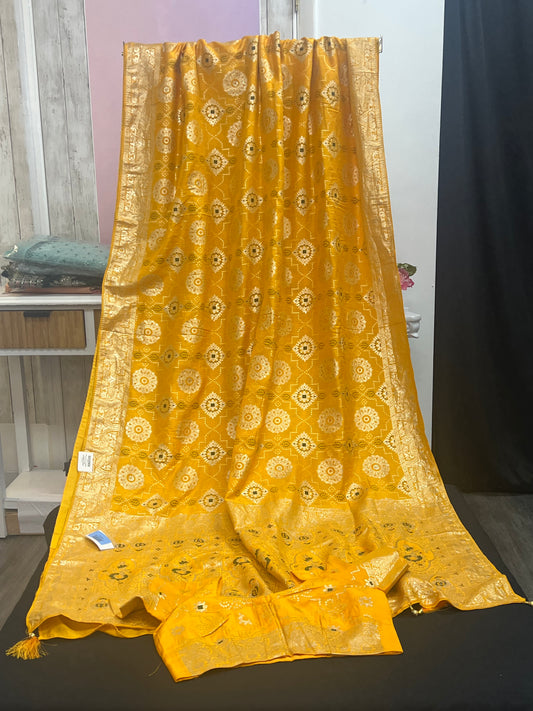 Yellow bandhini saree