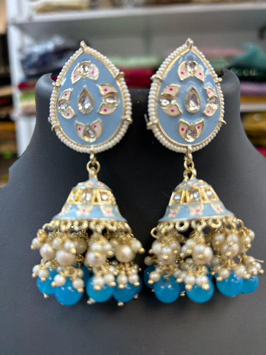 Sky blue Meenakari earrings by Kurti Connection USA