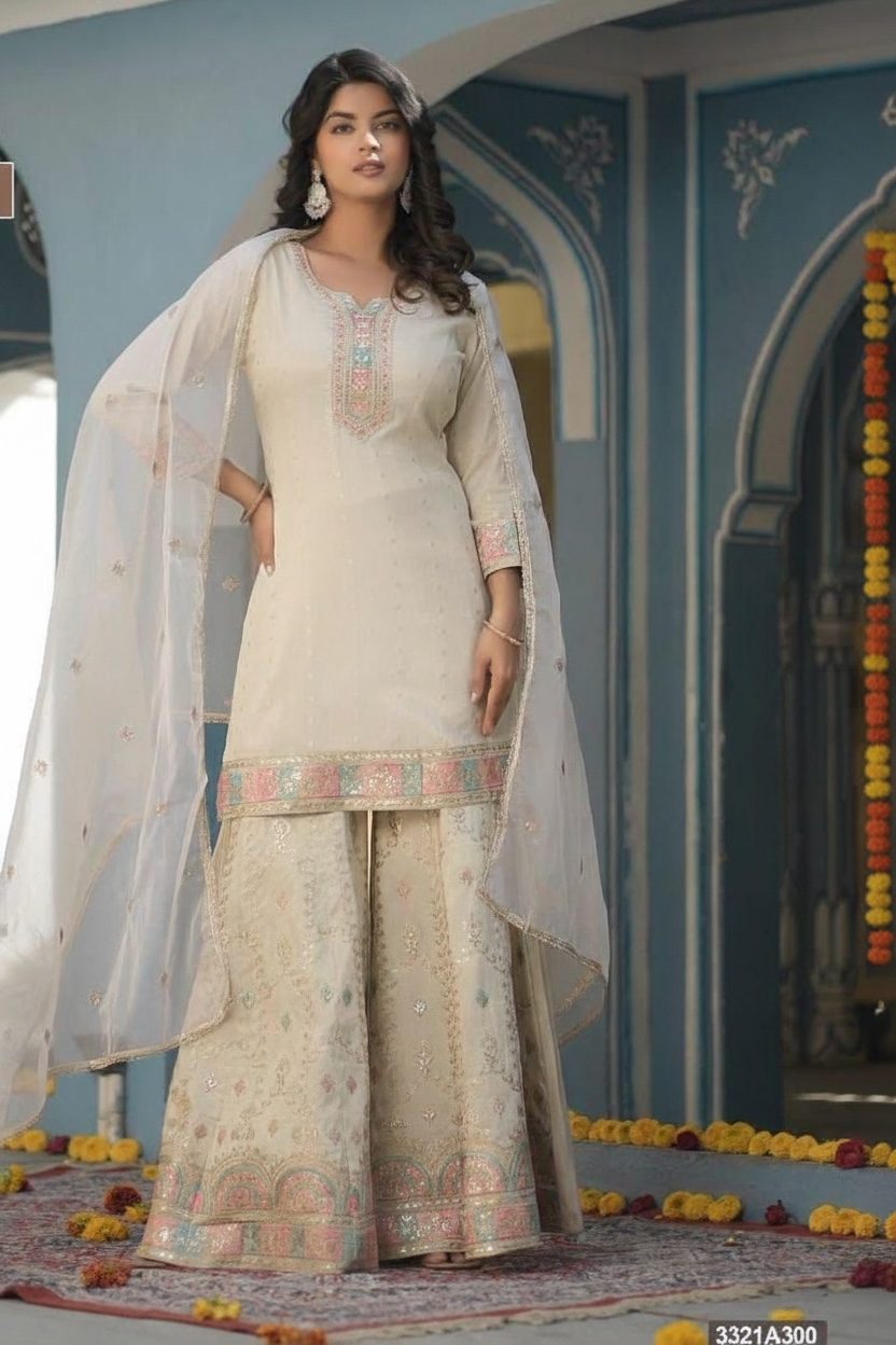 Party wear Tissue silk sharara set