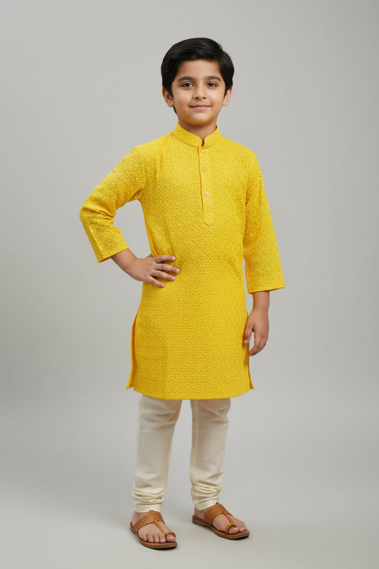 Yellow : Kids kurta pajama set by Kurti Connection USA