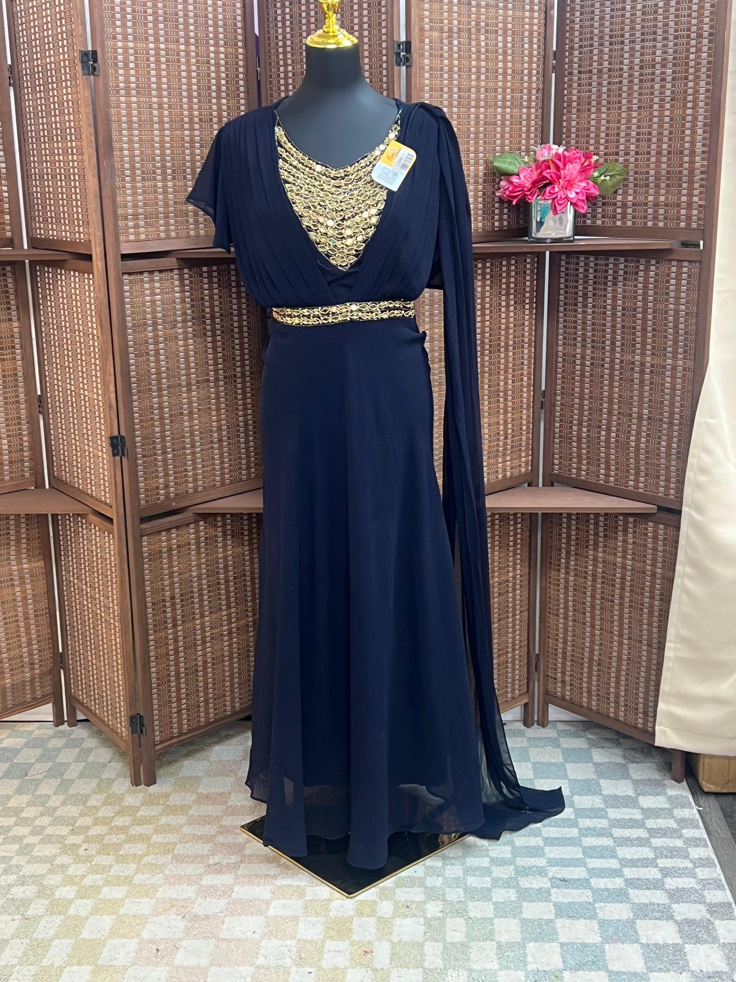 Party wear long gown with attached dupatta