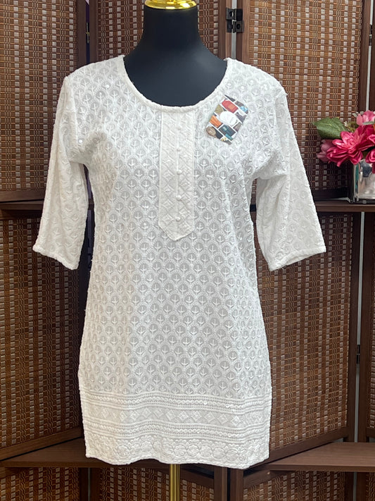 Chikankari white Kurti : short Kurti