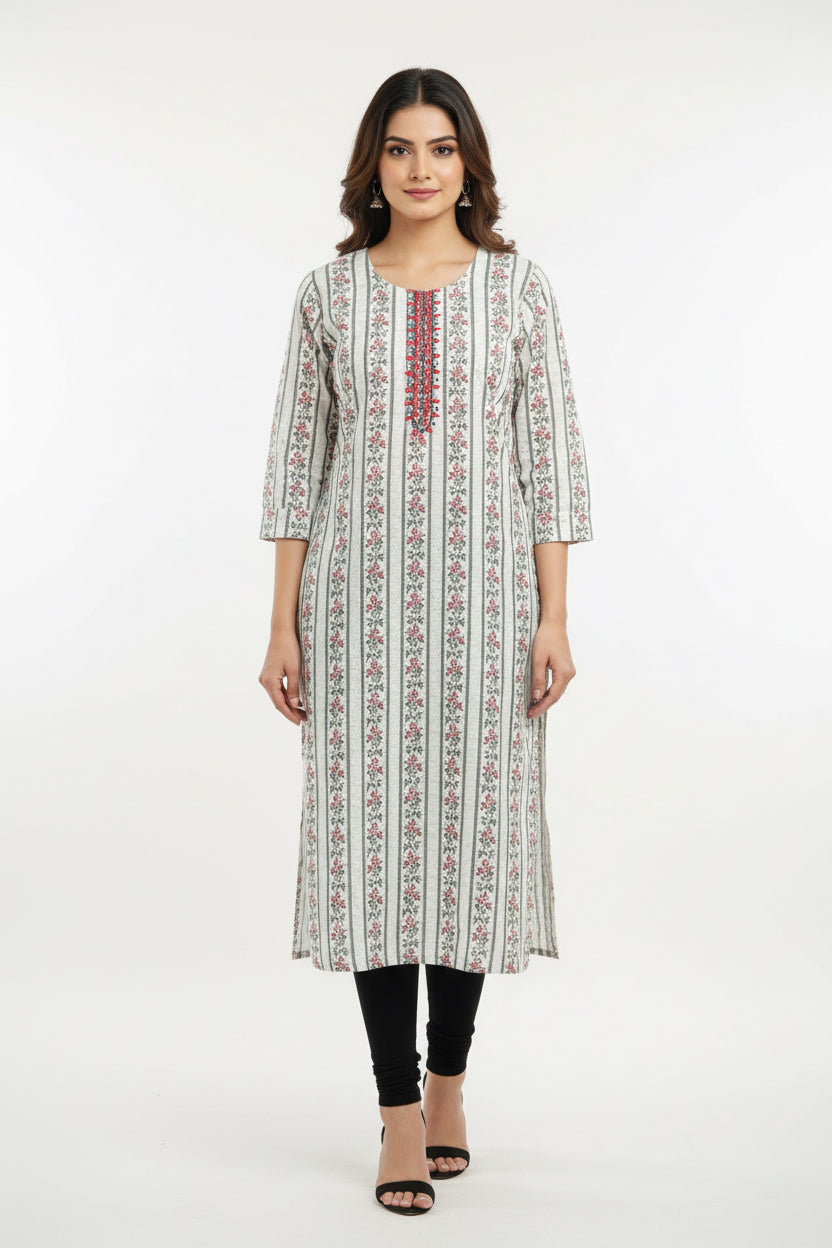 Cotton chikankari kurti with digital print by Kurti Connection USA