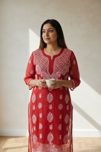 Georgette Chikankari kurti by Kurti Connection USA